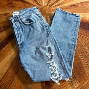 AGOLDE 90s Mid Rise Loose Fit Distressed Jeans Size 27 Light Wash Denim